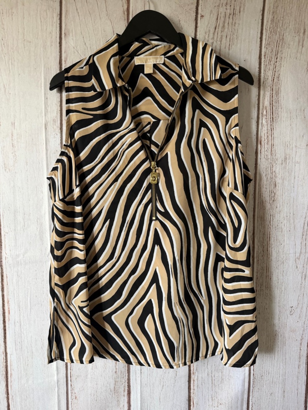 MICHAEL Michael Kors Zebra Print Sleeveless Zip Front Top, Size 1X
